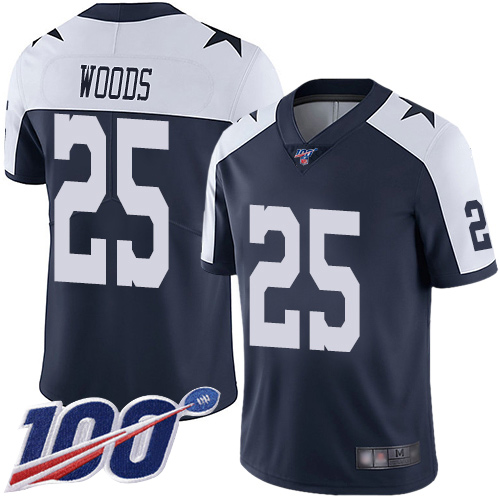 Men Dallas Cowboys Limited Navy Blue Xavier Woods Alternate #25 100th Season Vapor Untouchable Throwback NFL Jersey